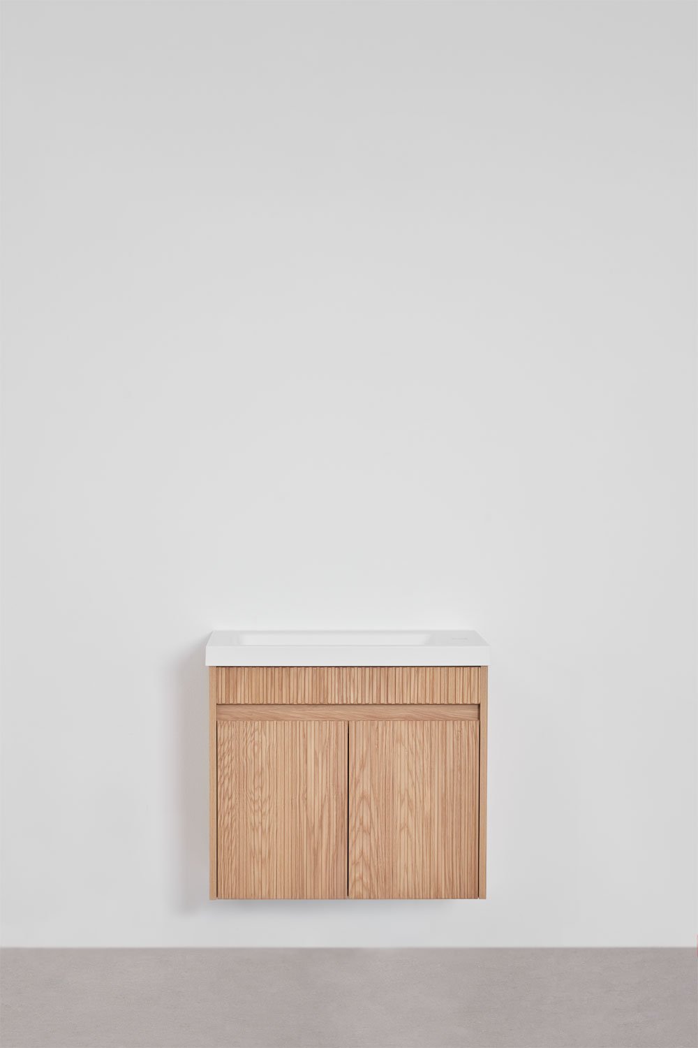 Ensemble de meuble de salle de bain suspendu en bois avec lavabo intégré Narek, image de la galerie 3