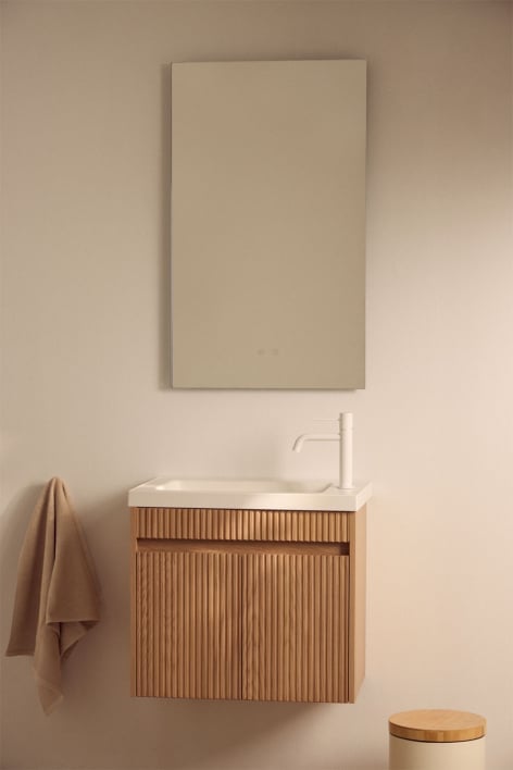 Ensemble de meuble de salle de bain suspendu en bois avec lavabo intégré Narek