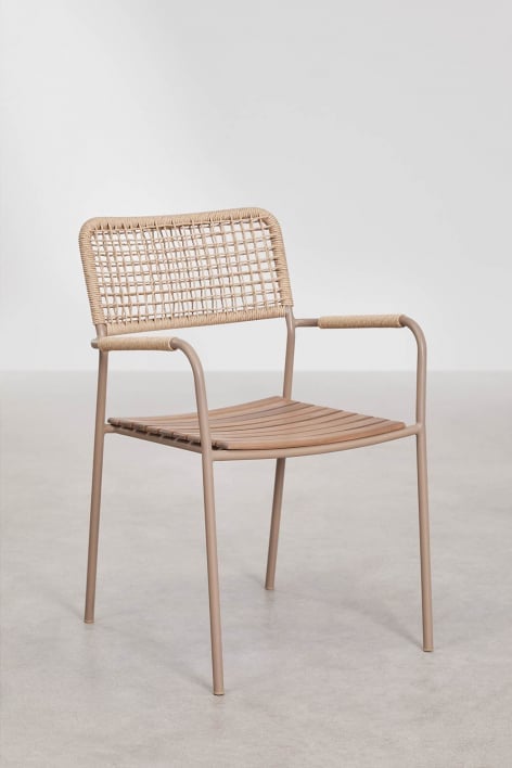 Chaise de jardin empilable avec accoudoirs en acier et bois d'acacia Tilda - Moka Brown