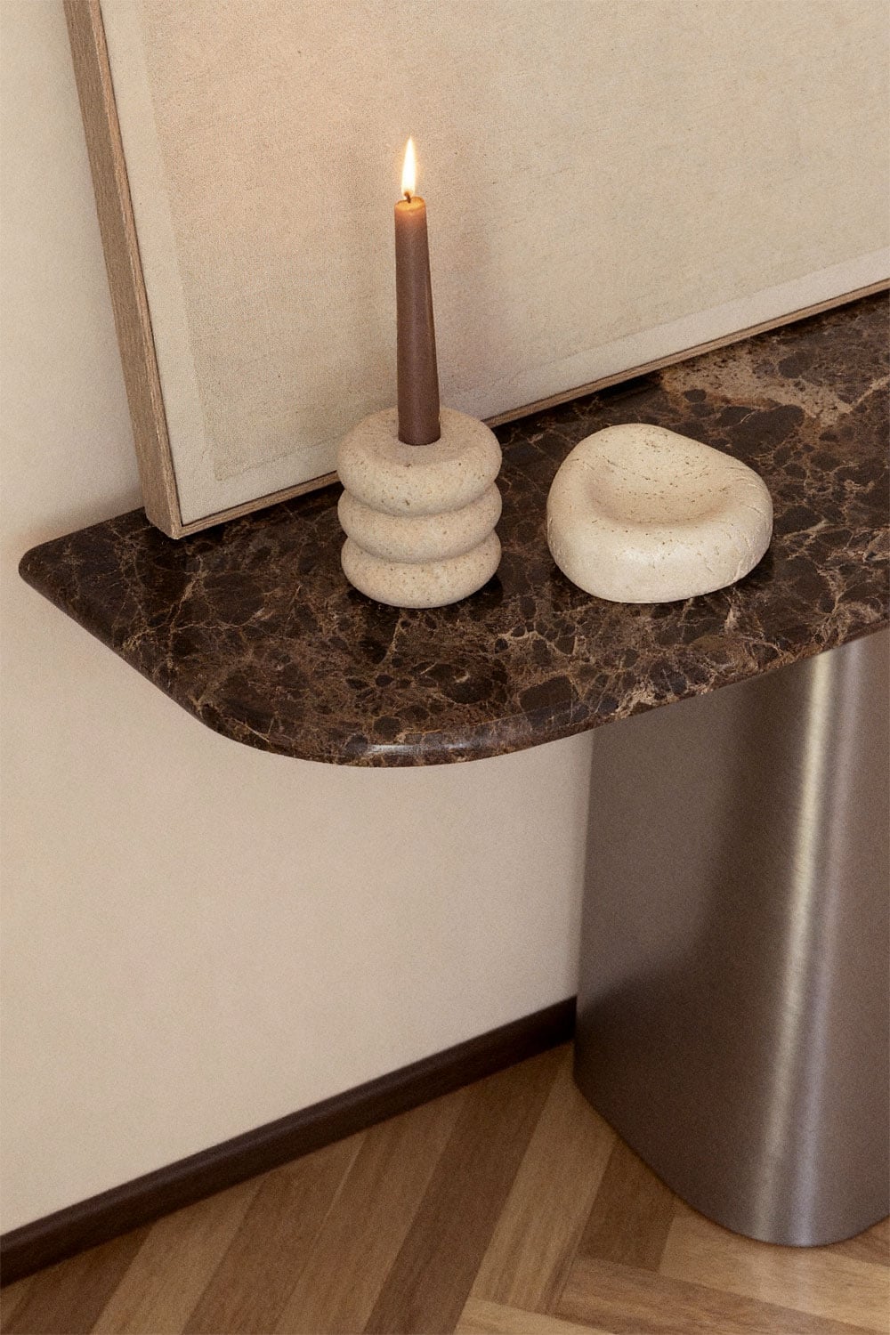 Console d'entrée 120x40 cm en pierre naturelle et acier inoxydable Moreila, image de la galerie 2