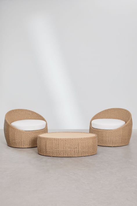 Ensemble de jardin Clarnyx avec 2 fauteuils et une table basse en bois d'acacia et rotin