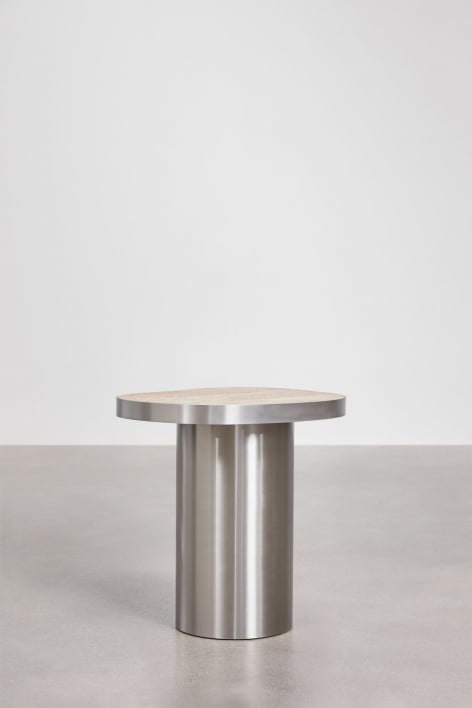 Table de chevet en travertin et acier inoxydable Fertrix