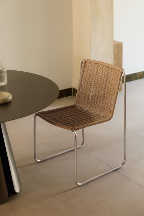 Chaise de salle à manger en acier inoxydable et rotin synthétique Omaha