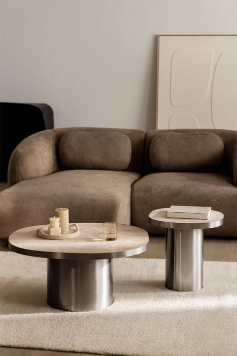 Set de 2 tables basses en travertin et acier inoxydable Fertrix