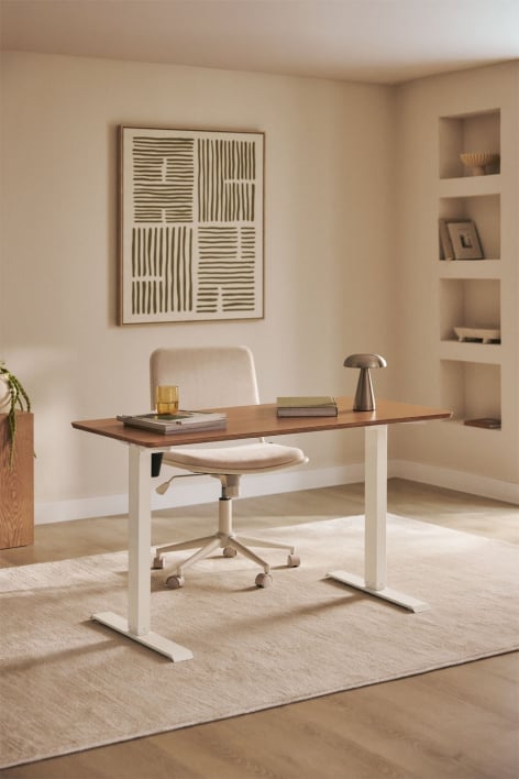 Bureau rectangulaire Serpi avec relevage électrique 120 x 60 cm, avec fonction mémoire, en bois et fer