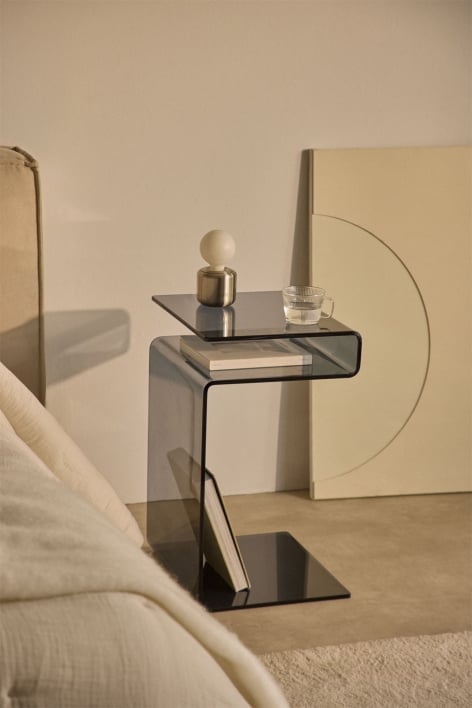 Table de chevet rectangulaire 40x35 cm en verre trempé Diora - Noir