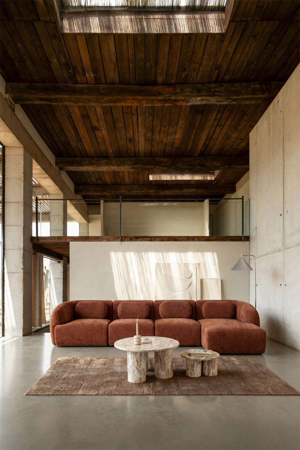 Canapé modulable 4 pièces avec chaise longue droite en chenille Coquette, image de la galerie 1