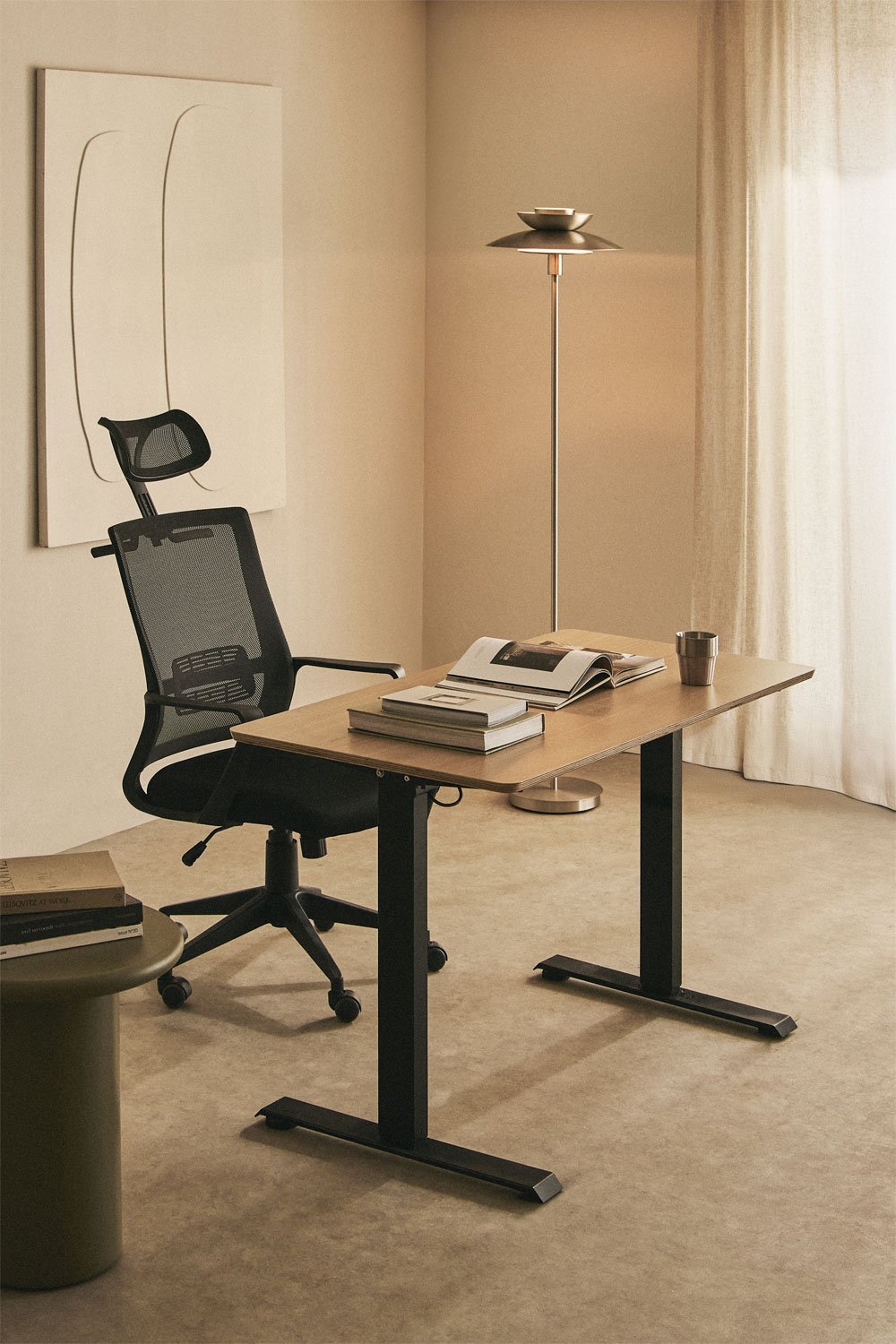 Bureau rectangulaire Serpi avec relevage électrique 120 x 60 cm, avec fonction mémoire, en bois et fer, image de la galerie 1