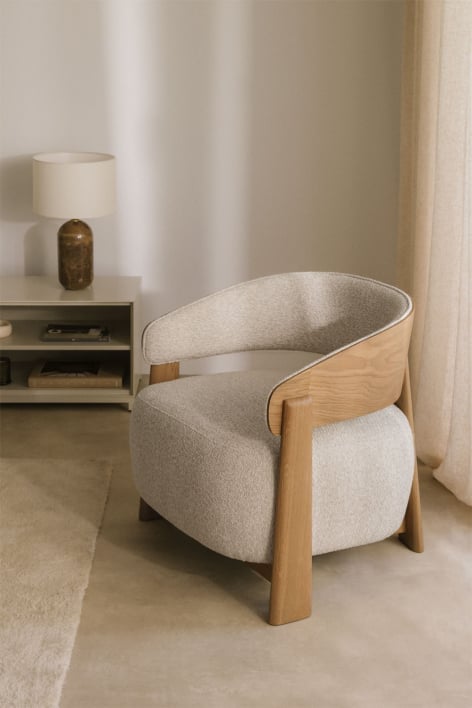 Fauteuil en bois de chêne tapissé Olea