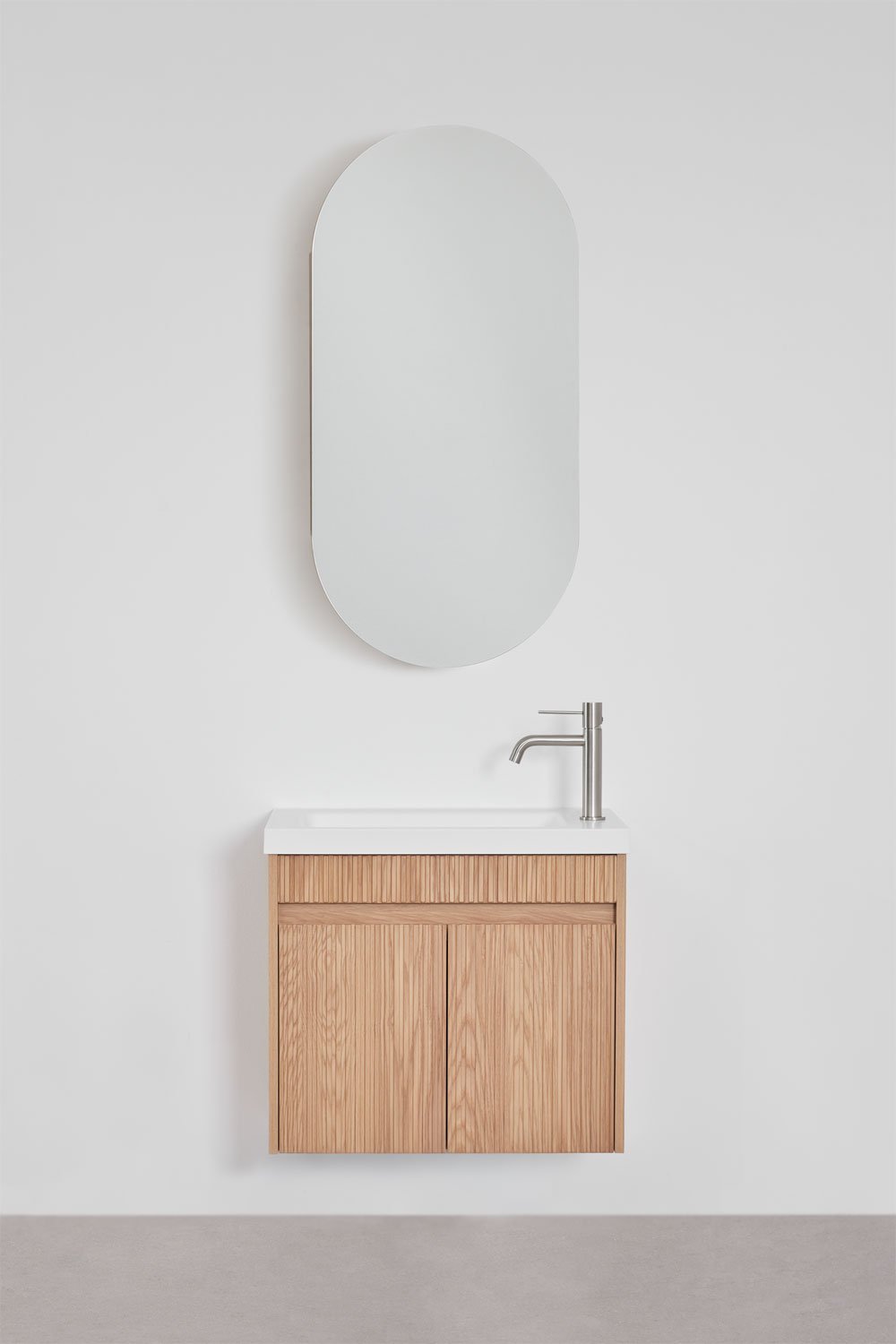 Ensemble de meuble de salle de bain suspendu en bois avec lavabo intégré Narek, image de la galerie 3