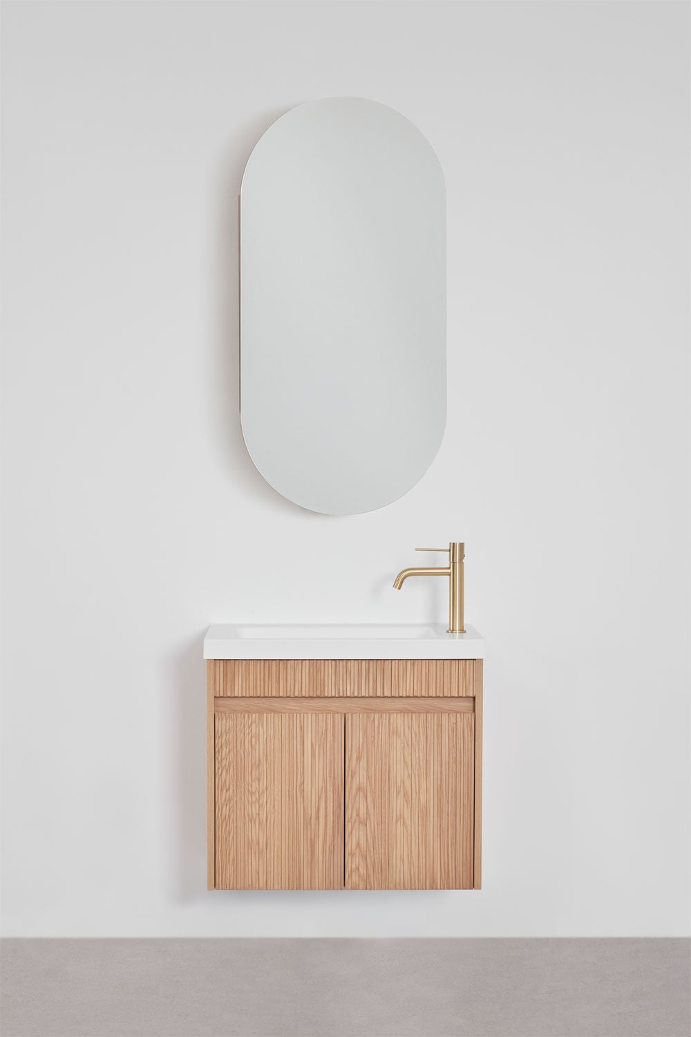 Ensemble de meuble de salle de bain suspendu en bois avec lavabo intégré Narek, image de la galerie 3