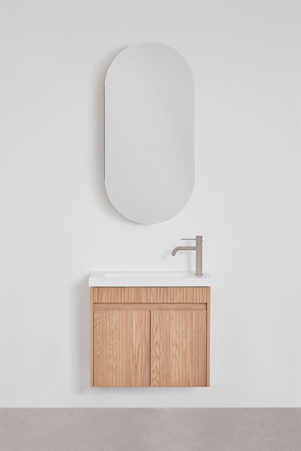 Ensemble de meuble de salle de bain suspendu en bois avec lavabo intégré Narek, image de la galerie 3