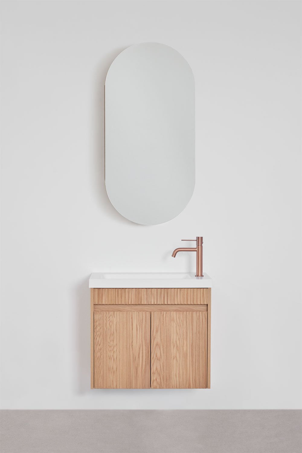 Ensemble de meuble de salle de bain suspendu en bois avec lavabo intégré Narek, image de la galerie 3