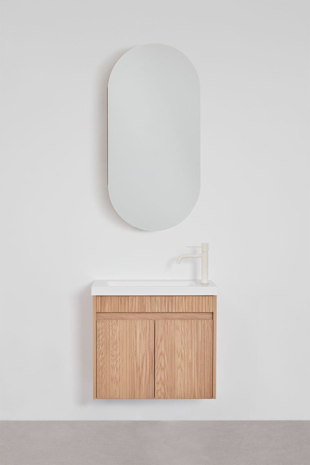 Ensemble de meuble de salle de bain suspendu en bois avec lavabo intégré Narek, image de la galerie 3