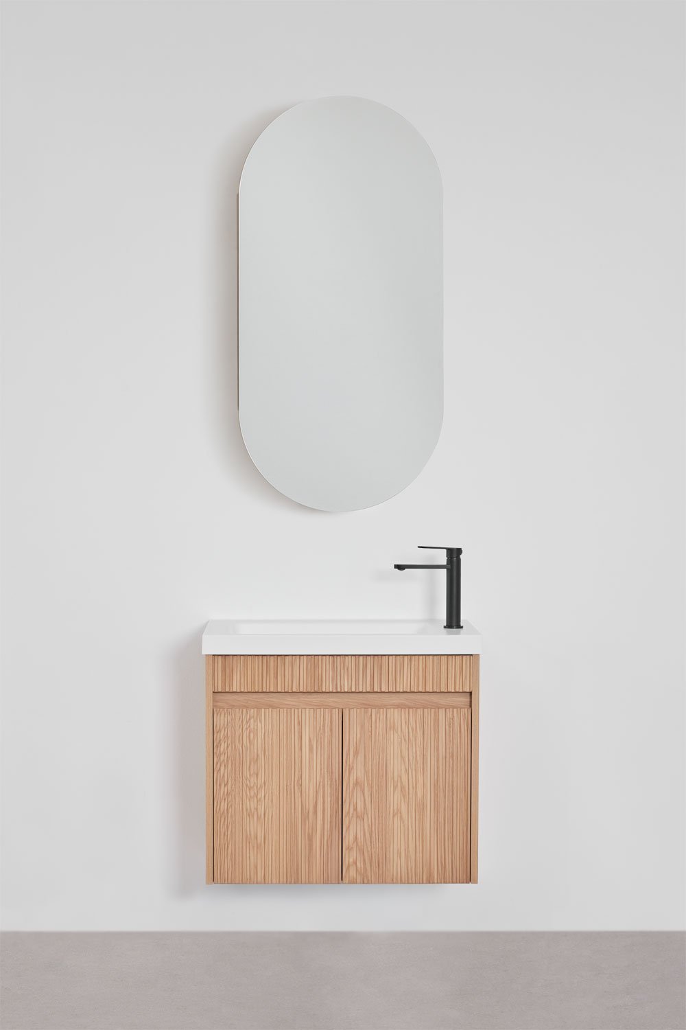 Ensemble de meuble de salle de bain suspendu en bois avec lavabo intégré Narek, image de la galerie 3