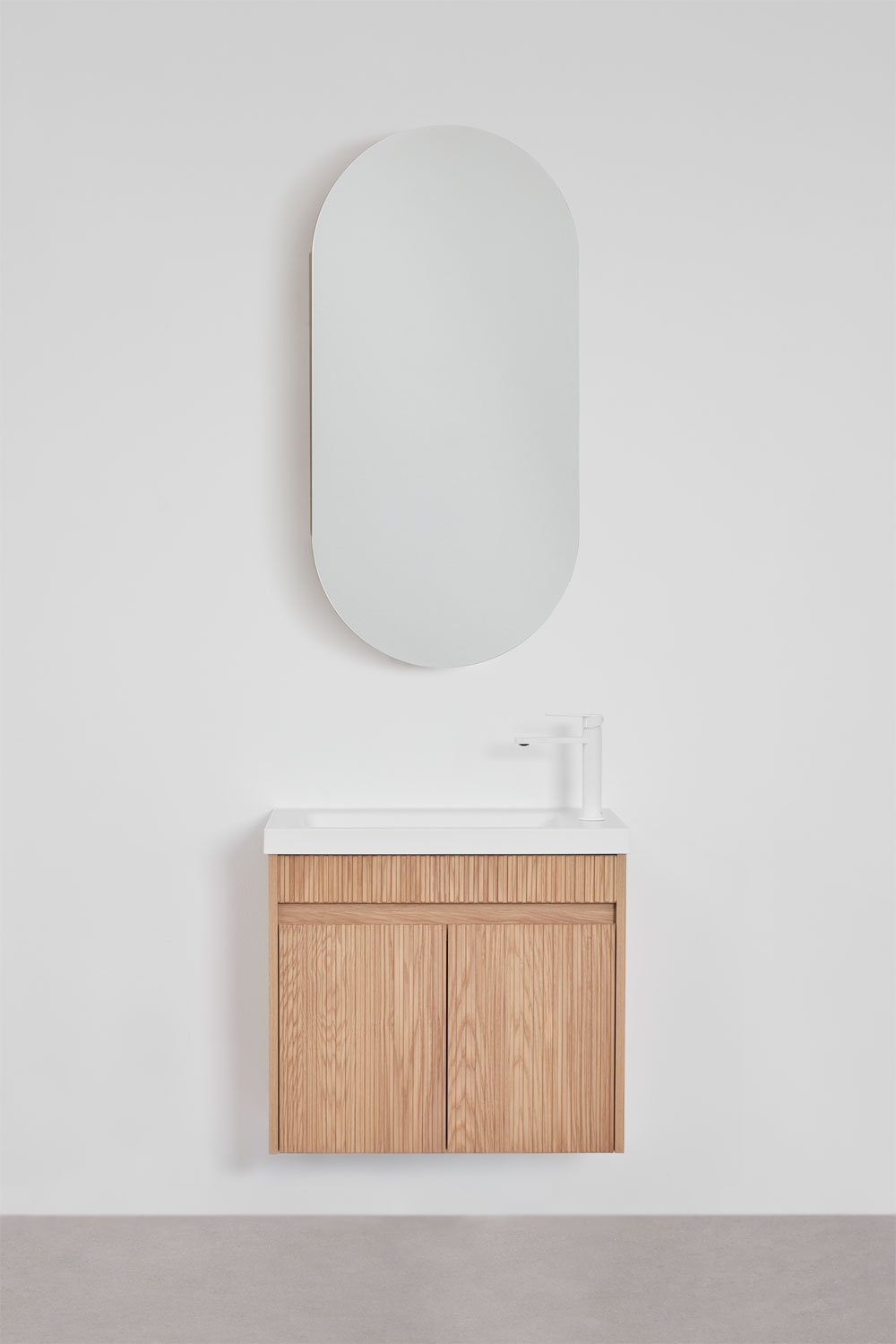 Ensemble de meuble de salle de bain suspendu en bois avec lavabo intégré Narek, image de la galerie 3