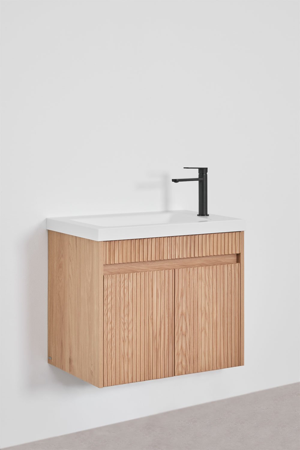 Ensemble de meuble de salle de bain suspendu en bois avec lavabo intégré Narek, image de la galerie 4