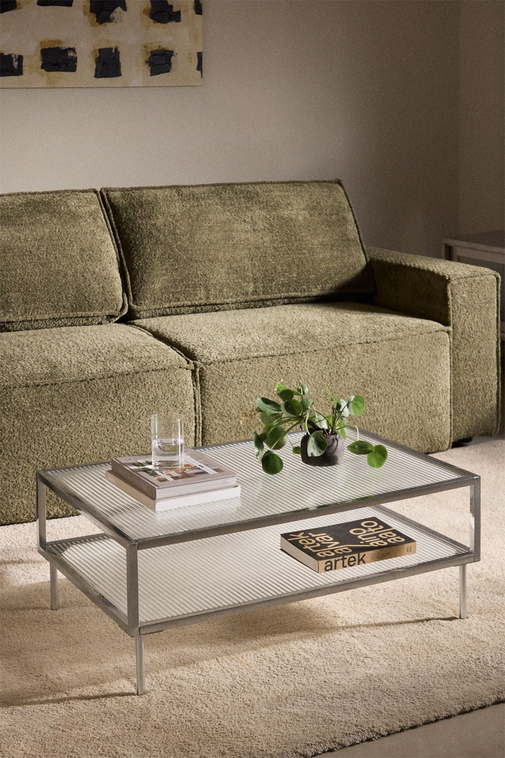 Table basse rectangulaire 90x60 cm en acier et verre Paoline, image de la galerie 1