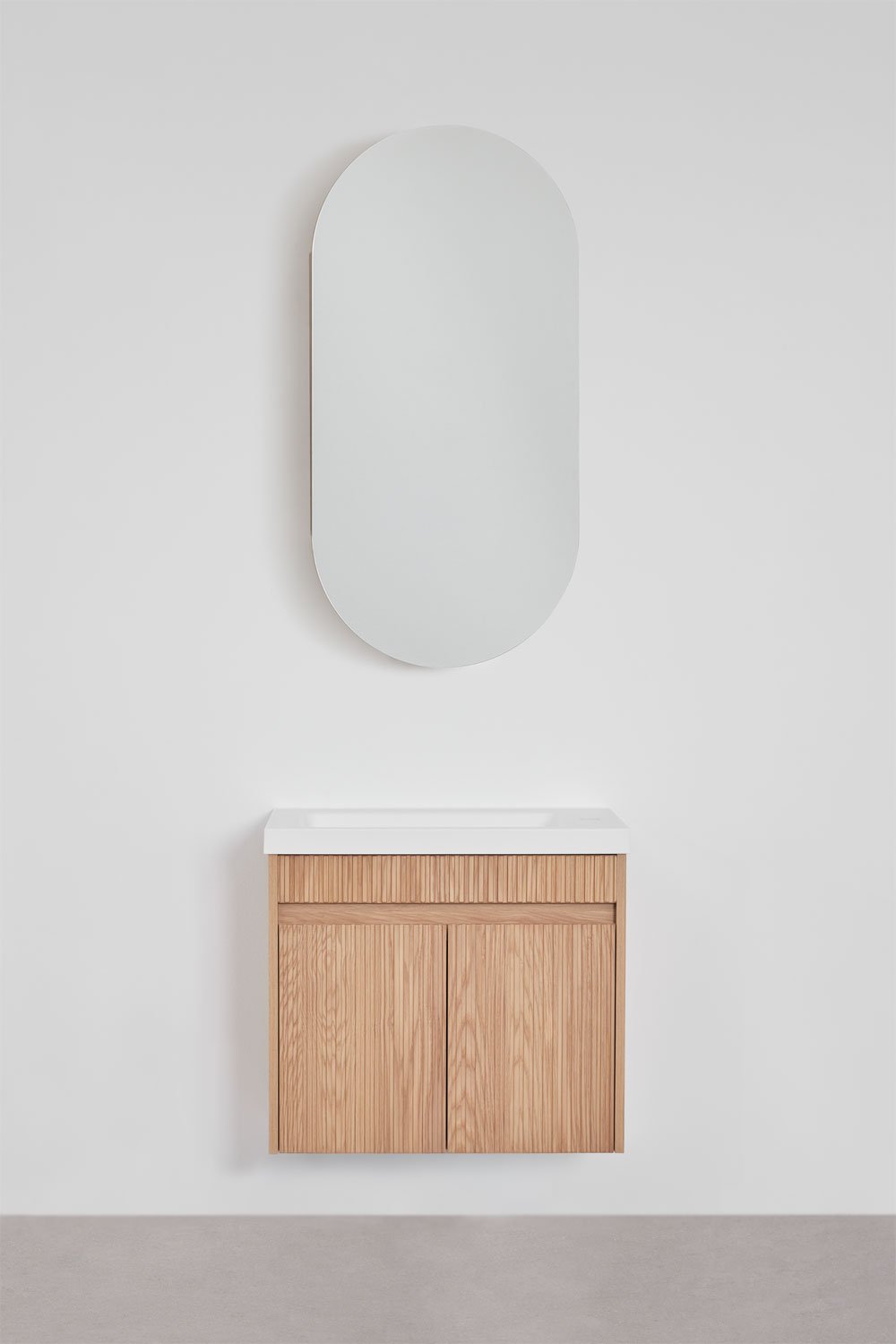 Ensemble de meuble de salle de bain suspendu en bois avec lavabo intégré Narek, image de la galerie 3