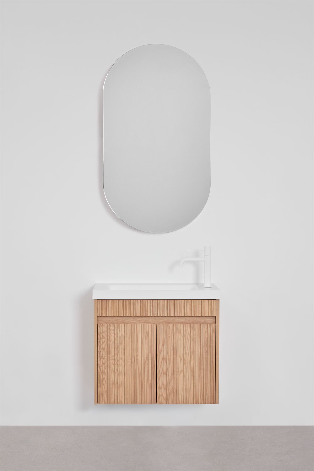 Ensemble de meuble de salle de bain suspendu en bois avec lavabo intégré Narek, image de la galerie 3