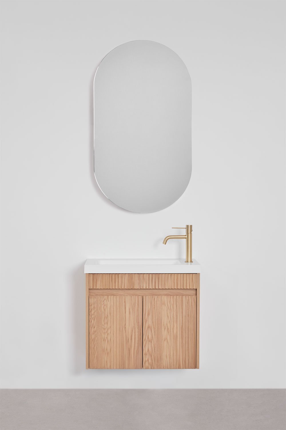 Ensemble de meuble de salle de bain suspendu en bois avec lavabo intégré Narek, image de la galerie 3