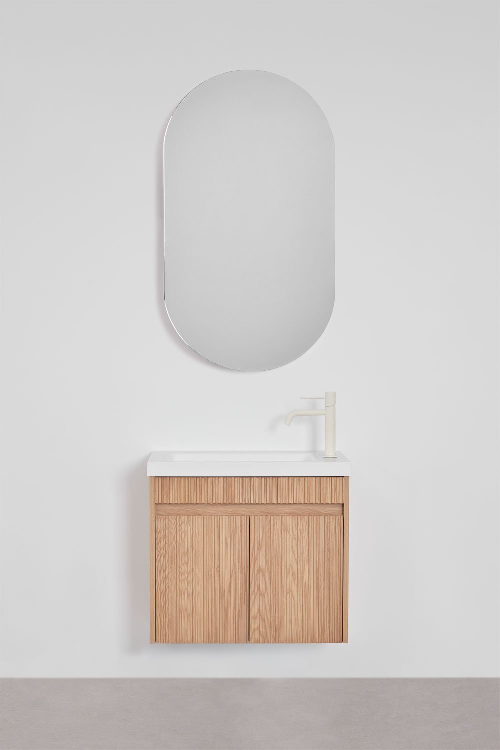 Ensemble de meuble de salle de bain suspendu en bois avec lavabo intégré Narek, image de la galerie 3