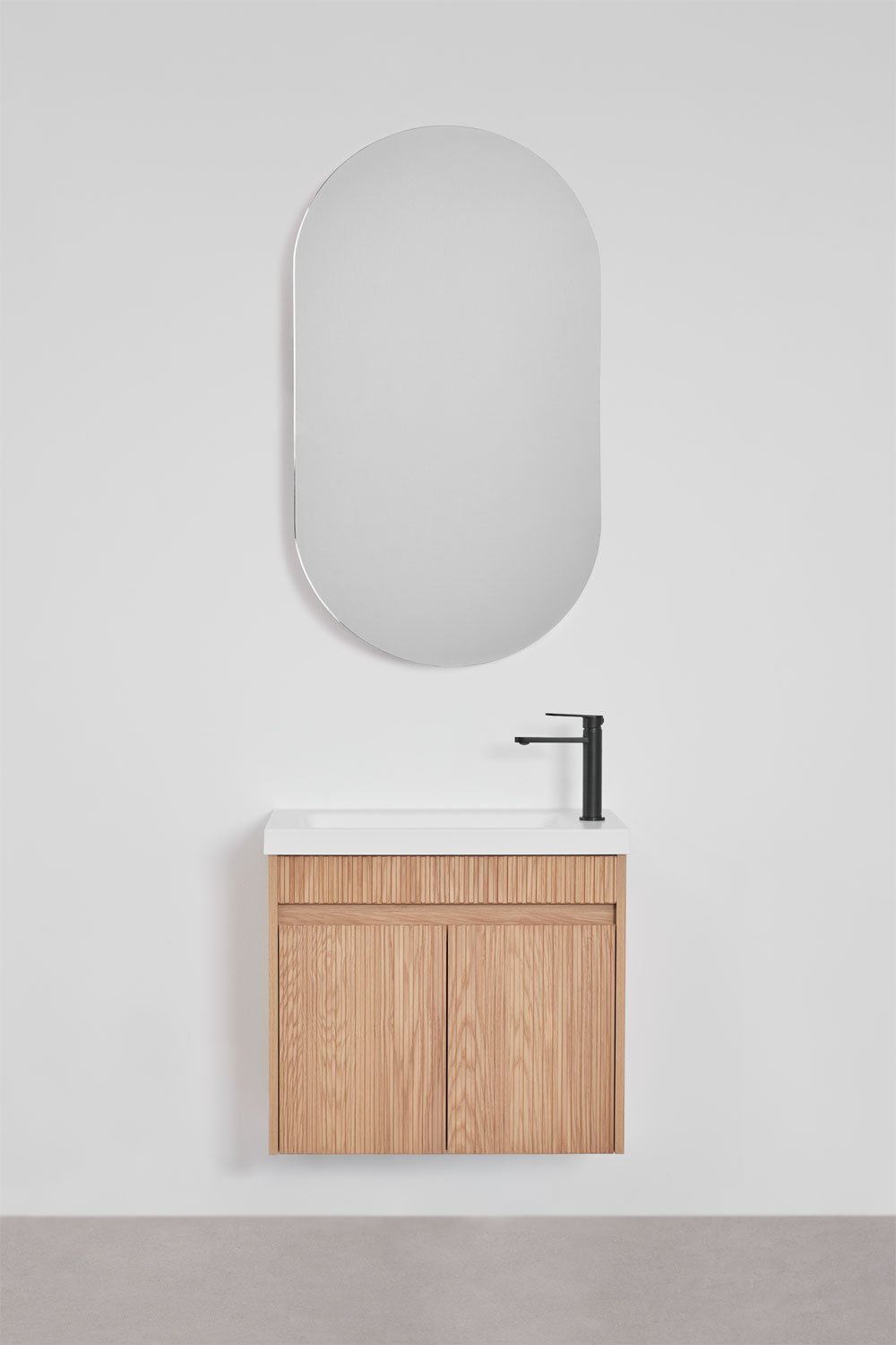 Ensemble de meuble de salle de bain suspendu en bois avec lavabo intégré Narek, image de la galerie 3