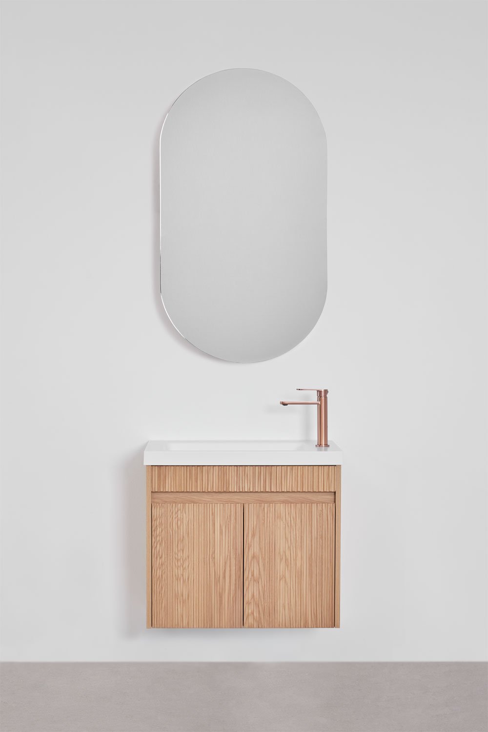 Ensemble de meuble de salle de bain suspendu en bois avec lavabo intégré Narek, image de la galerie 3