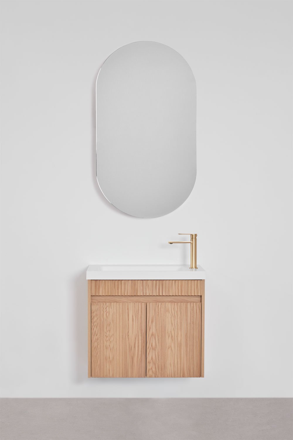 Ensemble de meuble de salle de bain suspendu en bois avec lavabo intégré Narek, image de la galerie 3
