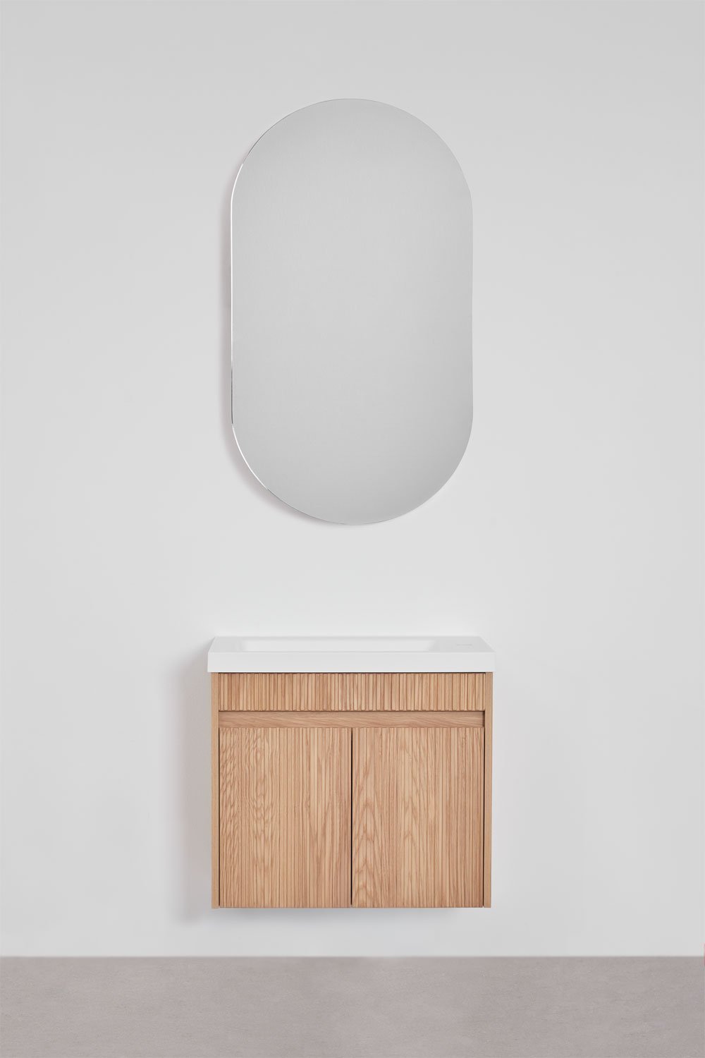 Ensemble de meuble de salle de bain suspendu en bois avec lavabo intégré Narek, image de la galerie 3