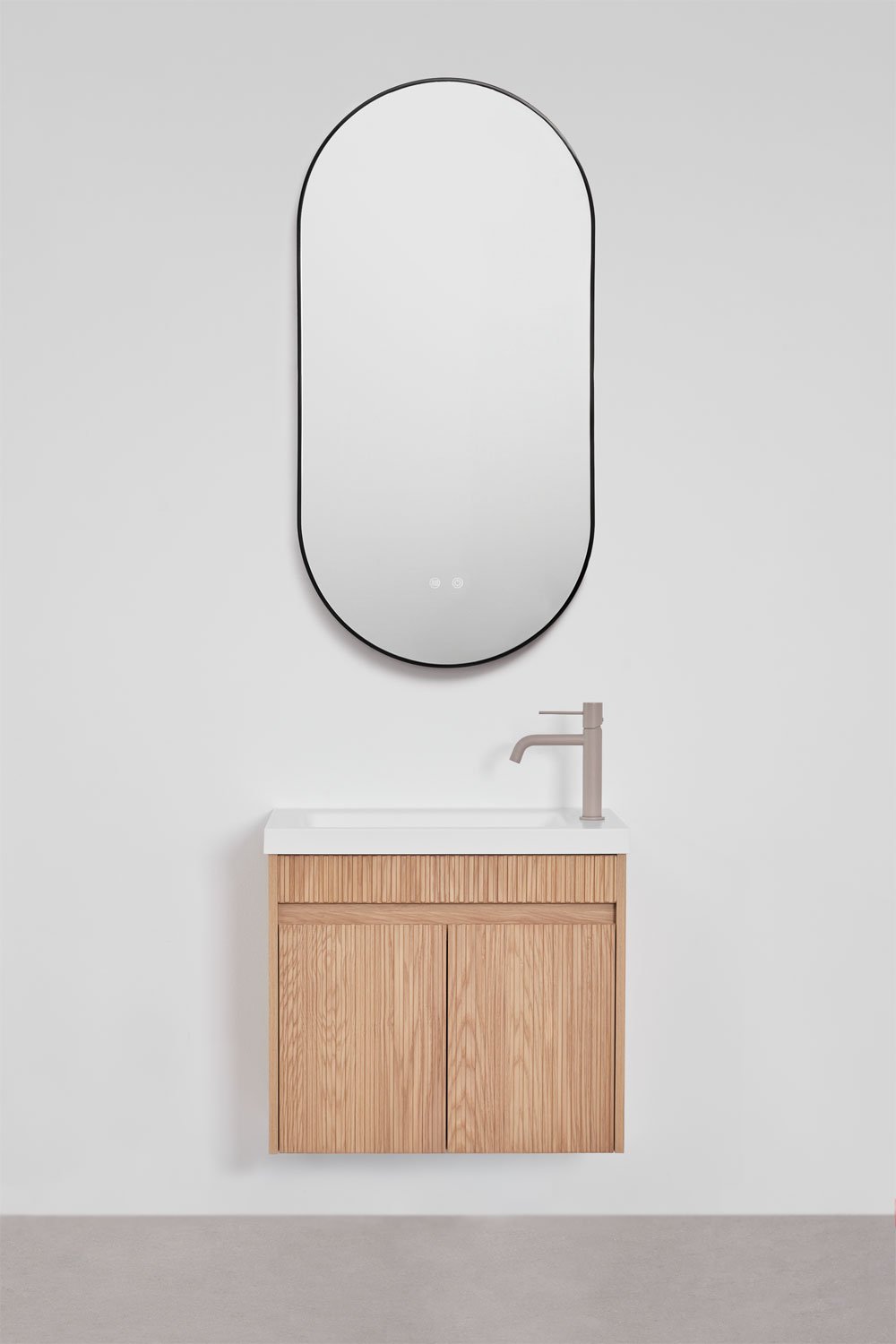 Ensemble de meuble de salle de bain suspendu en bois avec lavabo intégré Narek, image de la galerie 3