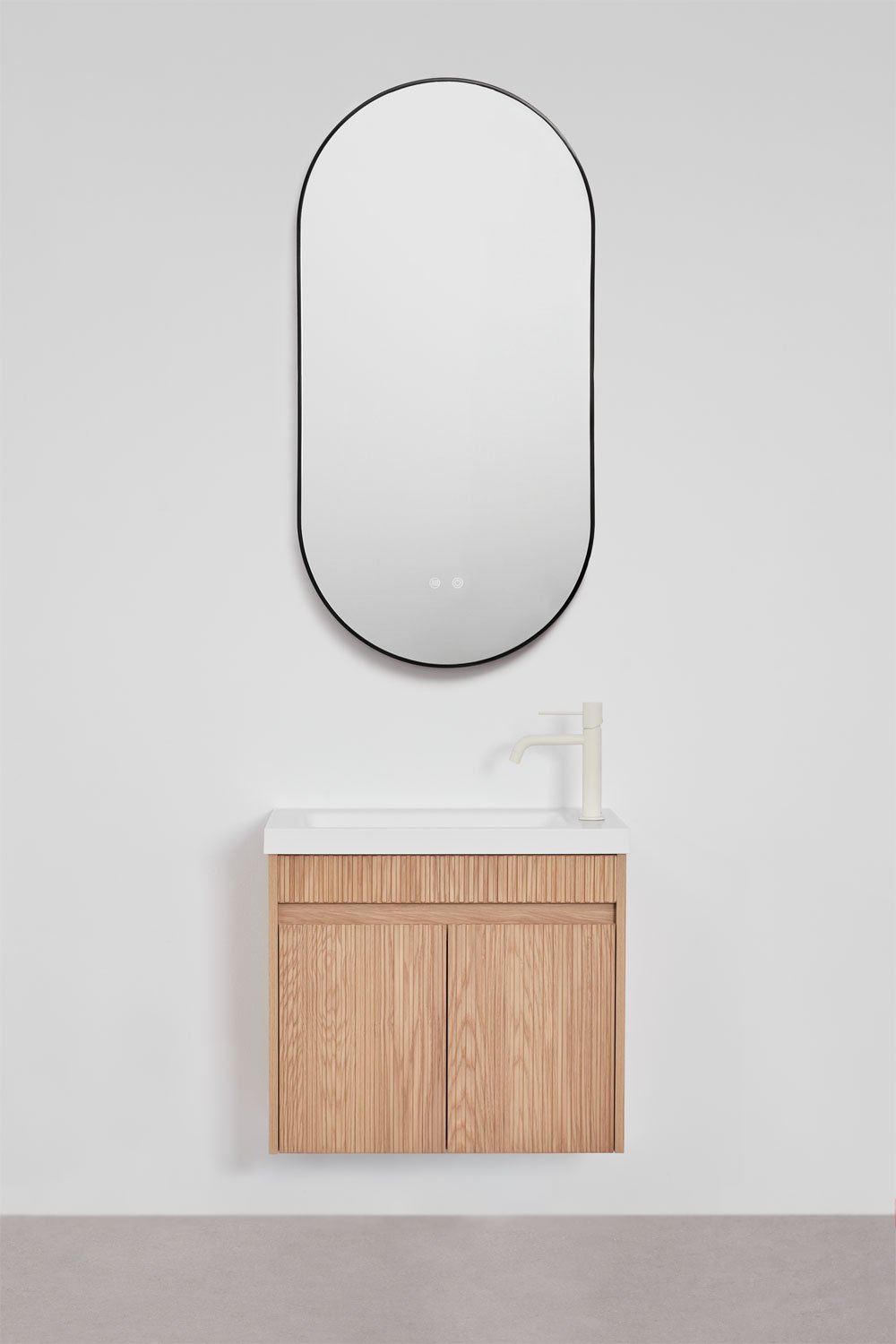 Ensemble de meuble de salle de bain suspendu en bois avec lavabo intégré Narek, image de la galerie 3