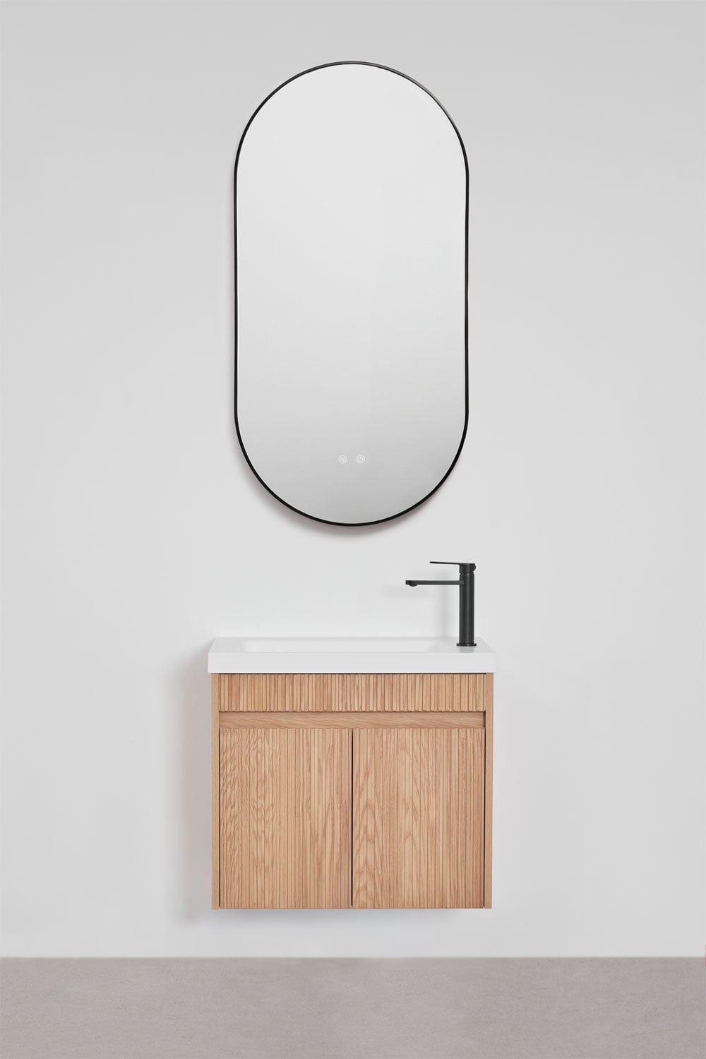 Ensemble de meuble de salle de bain suspendu en bois avec lavabo intégré Narek, image de la galerie 3