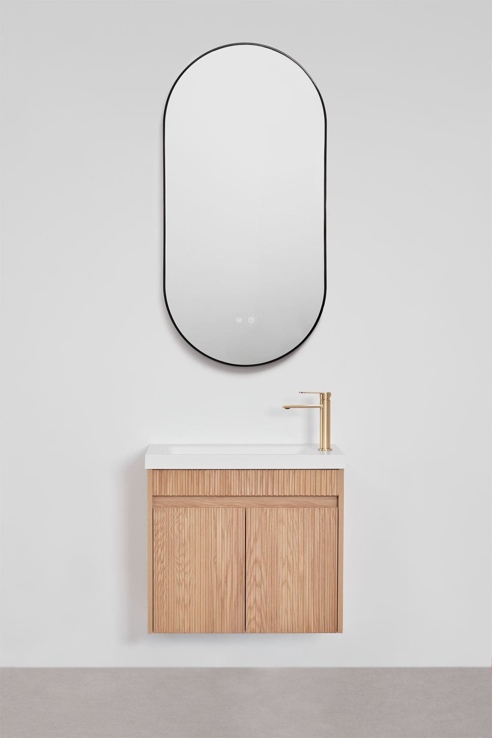 Ensemble de meuble de salle de bain suspendu en bois avec lavabo intégré Narek, image de la galerie 3