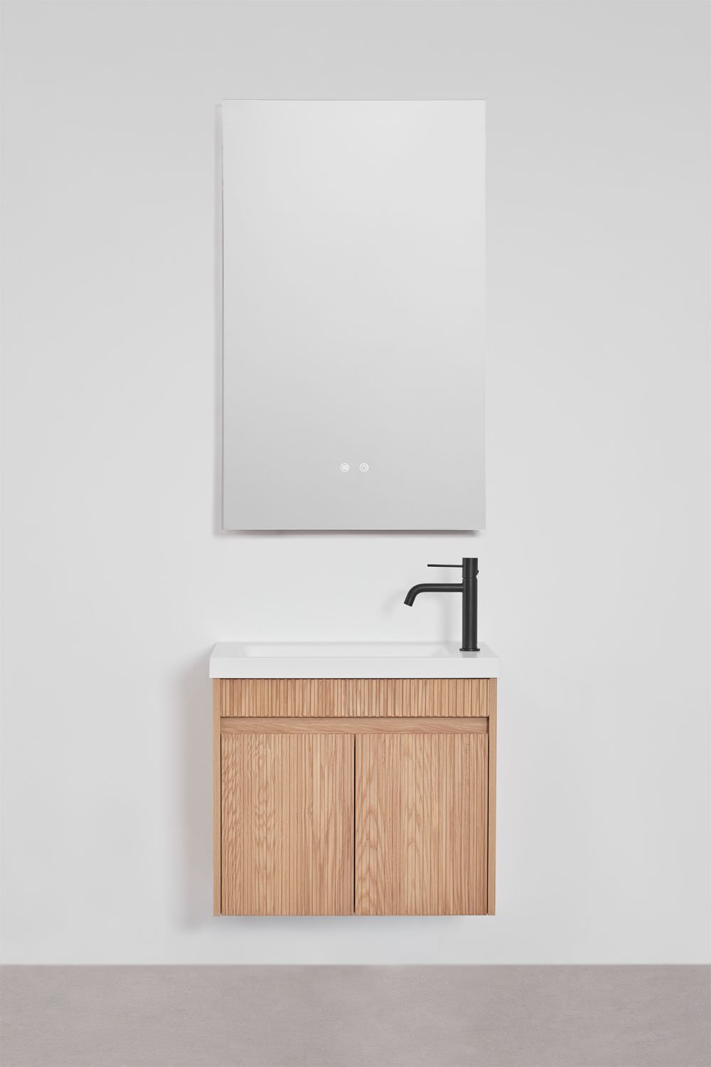 Ensemble de meuble de salle de bain suspendu en bois avec lavabo intégré Narek, image de la galerie 3