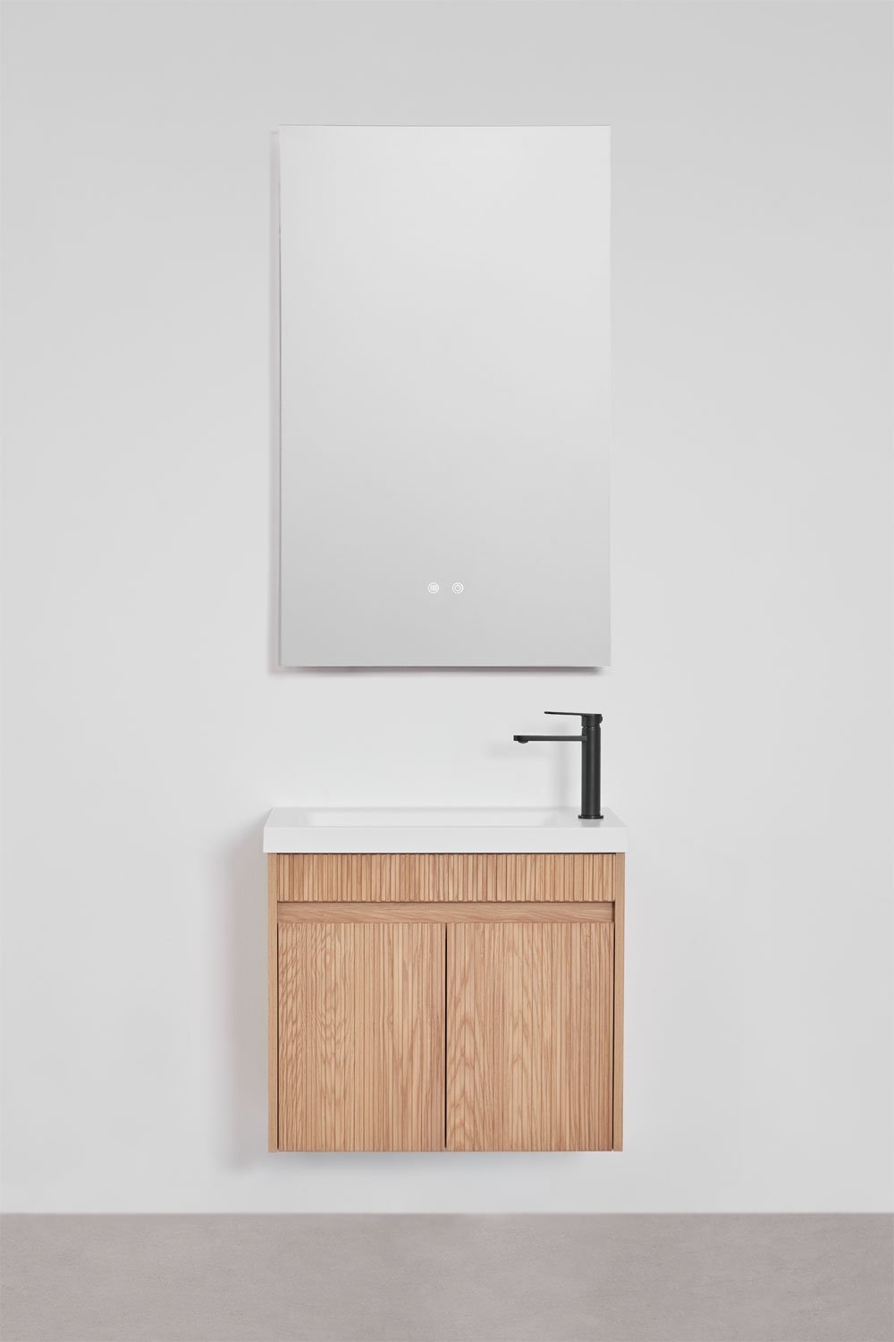 Ensemble de meuble de salle de bain suspendu en bois avec lavabo intégré Narek, image de la galerie 3