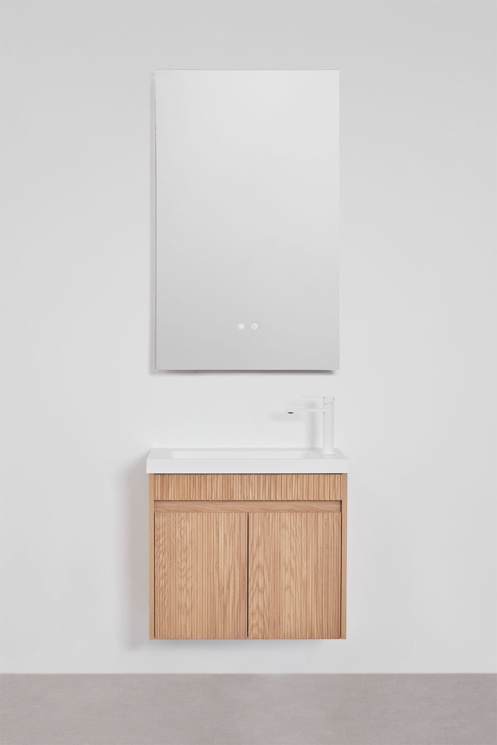 Ensemble de meuble de salle de bain suspendu en bois avec lavabo intégré Narek, image de la galerie 3