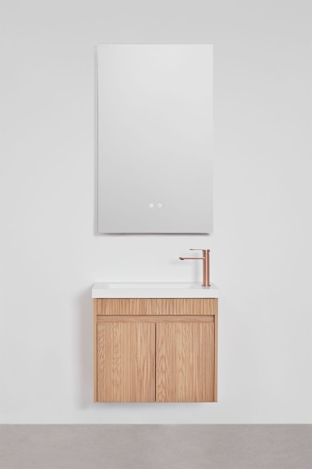 Ensemble de meuble de salle de bain suspendu en bois avec lavabo intégré Narek, image de la galerie 3