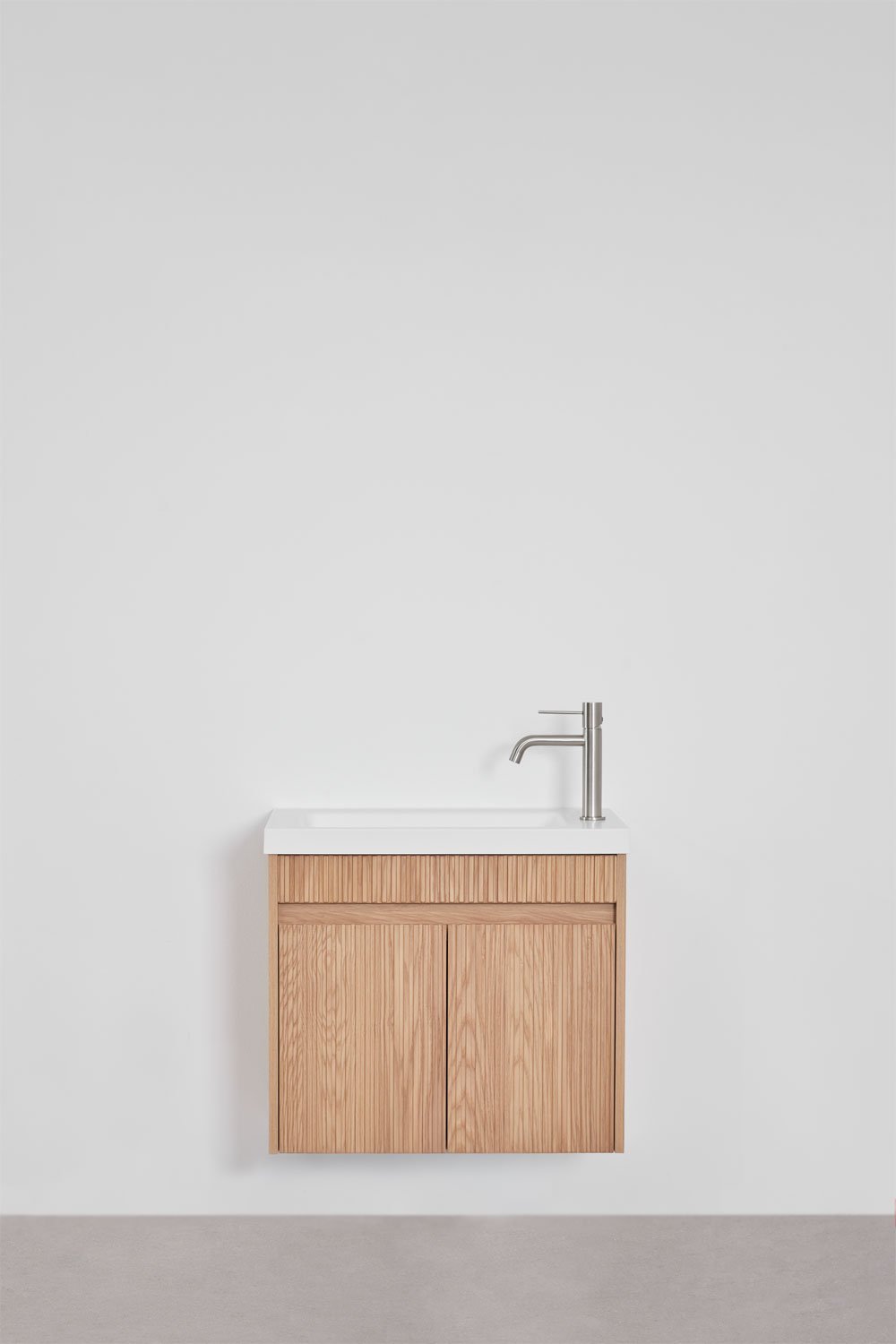 Ensemble de meuble de salle de bain suspendu en bois avec lavabo intégré Narek, image de la galerie 3