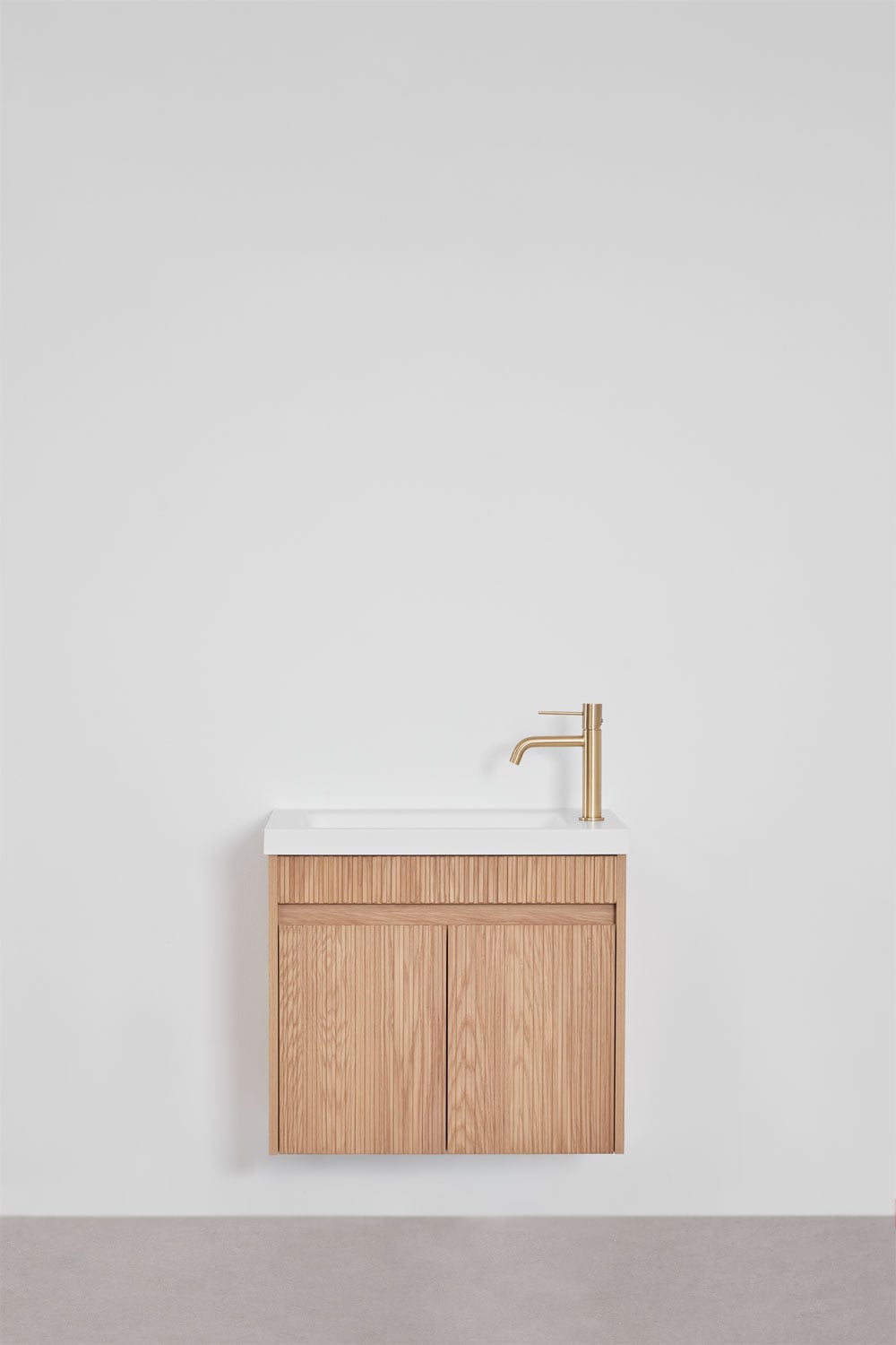 Ensemble de meuble de salle de bain suspendu en bois avec lavabo intégré Narek, image de la galerie 3