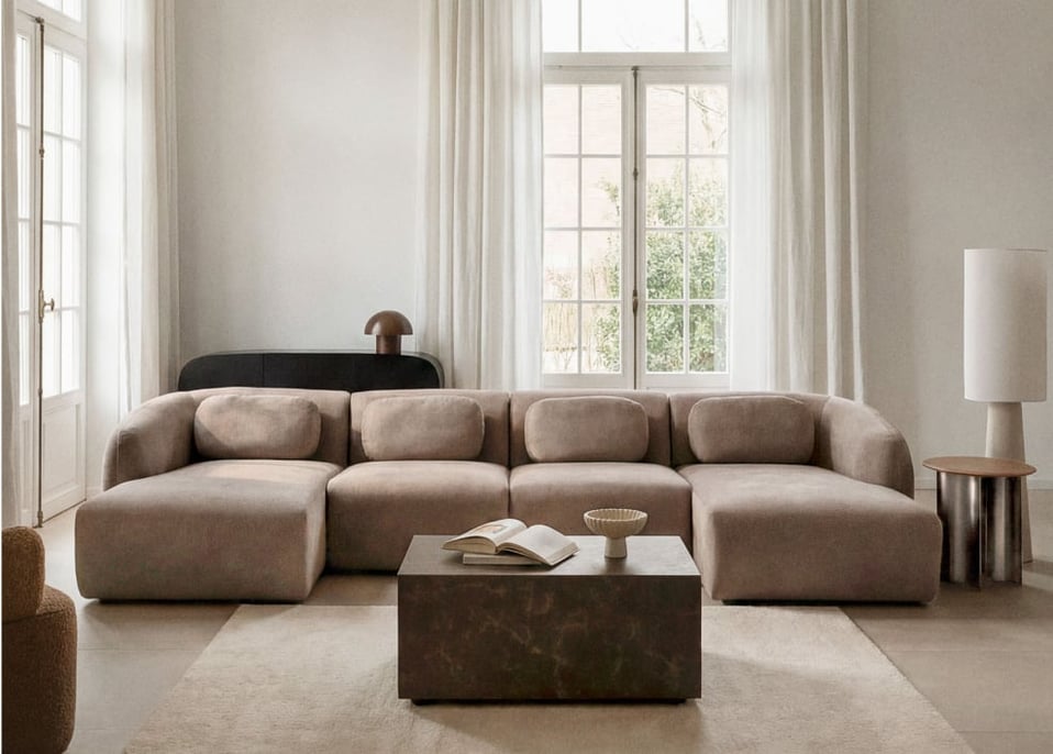 Canapé modulaire avec double chaise longue 4 pièces en chenille Coquette