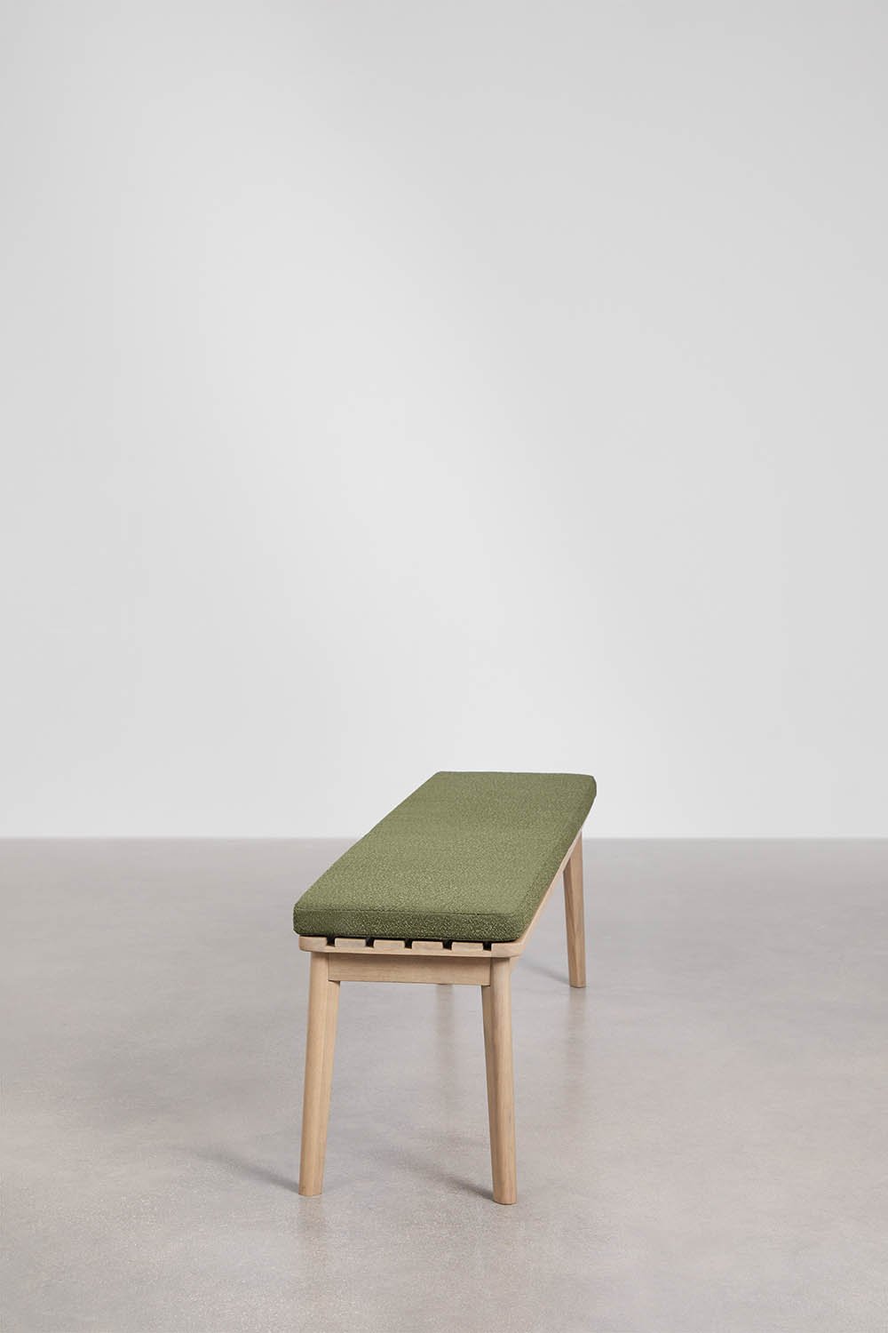 Banc 160 cm en bois d'acacia et tissu Kaela, image de la galerie 2