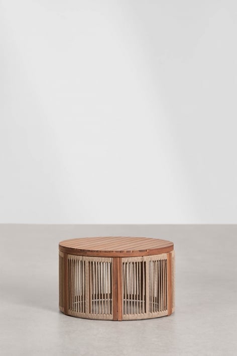 Table basse de jardin ronde Ø70 cm en bois d'acacia et corde tressée Serel - Brun Acacia