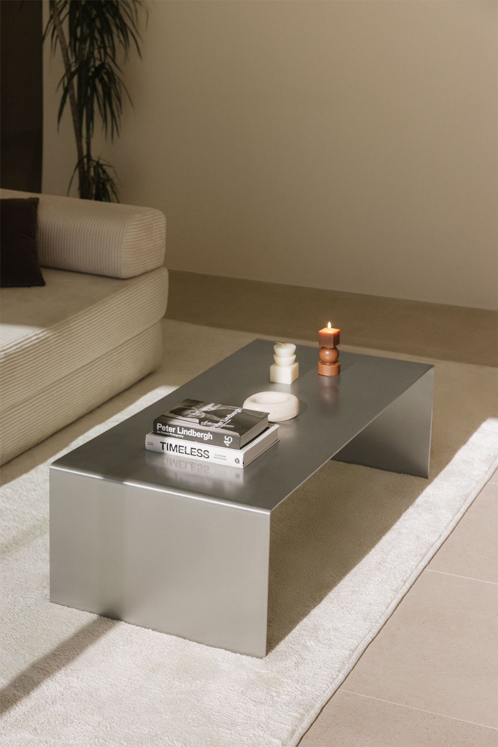 Table basse rectangulaire 110x55 cm en acier inoxydable Rinno, image de la galerie 1