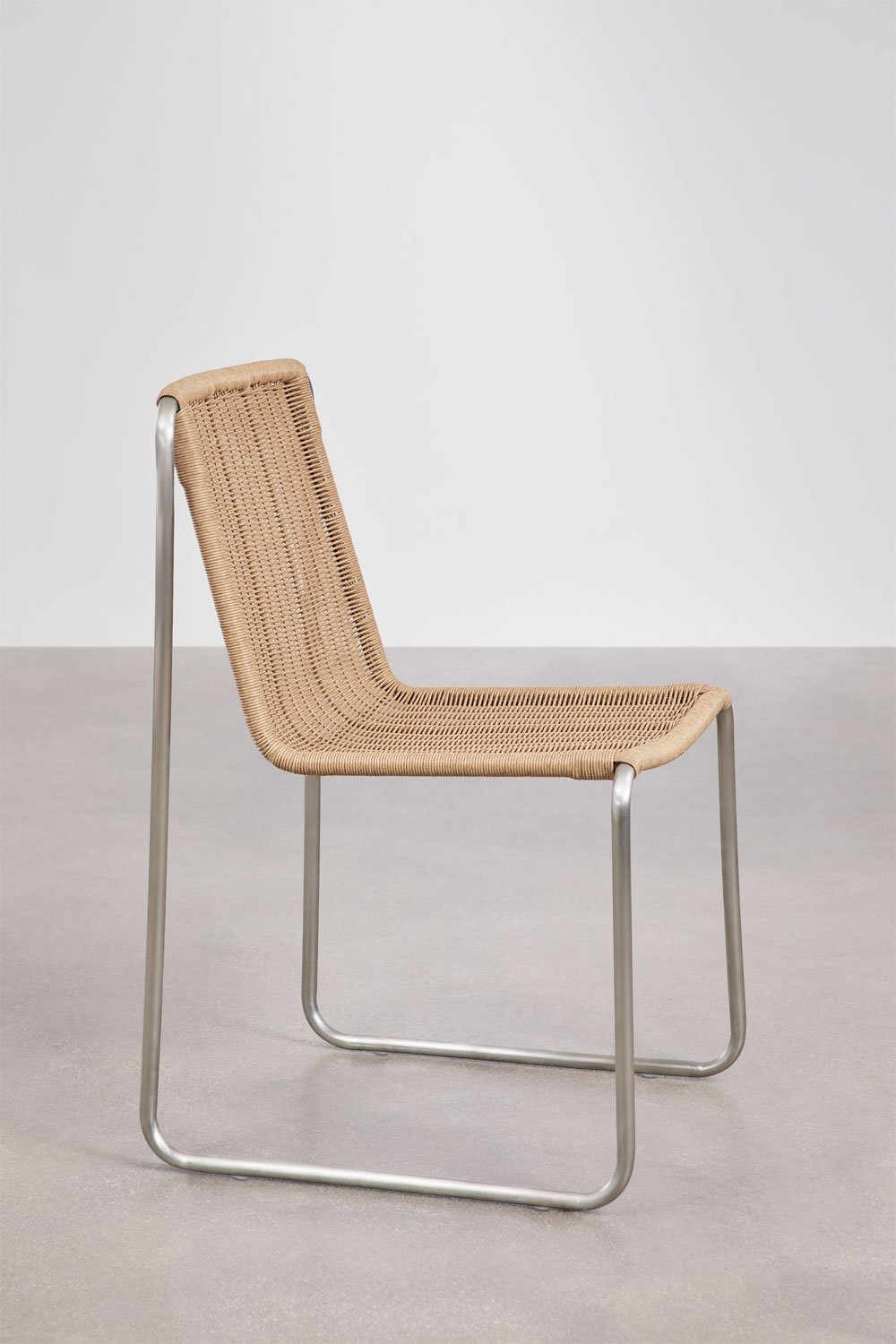 Chaise de salle à manger en acier inoxydable et rotin synthétique Omaha, image de la galerie 4