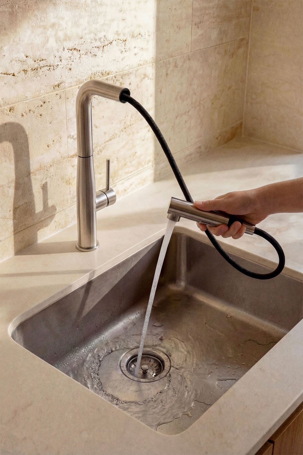 Robinet de cuisine avec bec haut extractible en acier inoxydable Olyt, image de la galerie 2