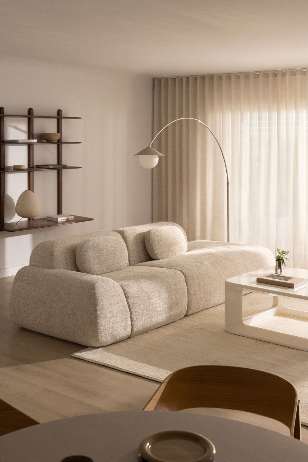 Canapé d'angle modulaire 2 pièces avec méridienne droite en chenille emballé sous vide Merida, image de la galerie 1