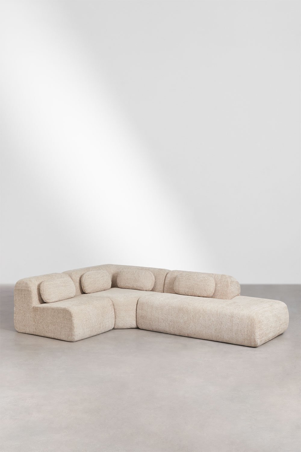 Canapé d'angle modulaire 3 pièces avec méridienne droite en chenille emballé sous vide Merida, image de la galerie 3