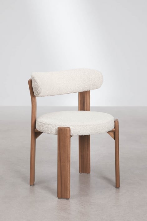Chaise de salle à manger en bois d'acacia et tissu bouclé Milos