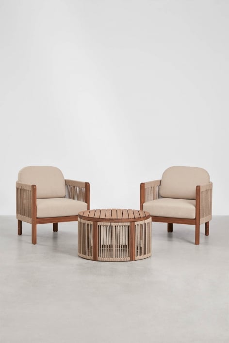 Ensemble de jardin avec 2 fauteuils et table basse en bois d'acacia Serel